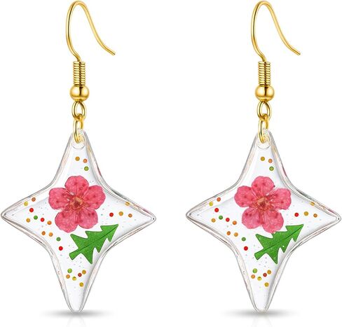 Real Flower Earrings for Women, Christmas Jewelry Gifts, Handmade with Delicate Pressed Flowers, Meaningful and Elegant Present for Her, Boho Nature-Inspired Earrings in Saudi Arabia