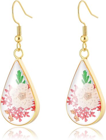 Real Flower Earrings for Women, Christmas Jewelry Gifts, Handmade with Delicate Pressed Flowers, Meaningful and Elegant Present for Her, Boho Nature-Inspired Earrings in Saudi Arabia
