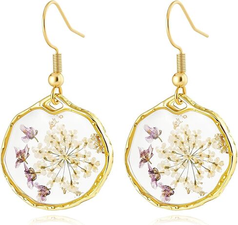 Real Flower Earrings for Women, Christmas Jewelry Gifts, Handmade with Delicate Pressed Flowers, Meaningful and Elegant Present for Her, Boho Nature-Inspired Earrings in Saudi Arabia