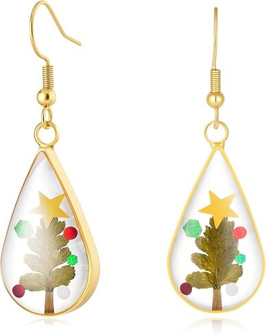 Real Flower Earrings for Women, Christmas Jewelry Gifts, Handmade with Delicate Pressed Flowers, Meaningful and Elegant Present for Her, Boho Nature-Inspired Earrings in Saudi Arabia