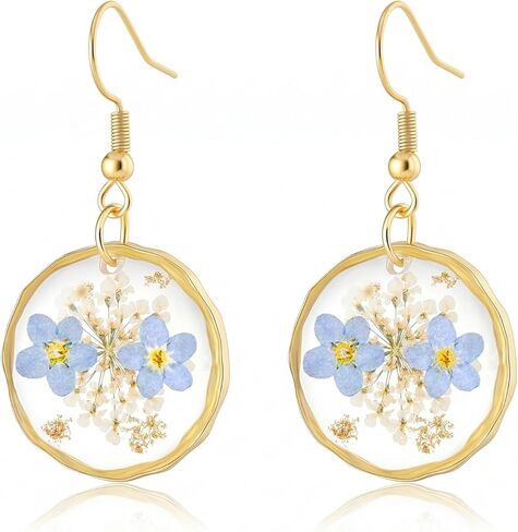 Real Flower Earrings for Women, Christmas Jewelry Gifts, Handmade with Delicate Pressed Flowers, Meaningful and Elegant Present for Her, Boho Nature-Inspired Earrings in Saudi Arabia