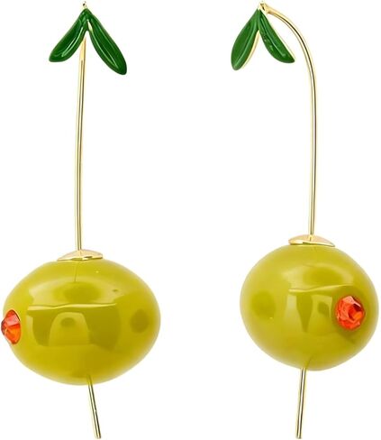Statement Olive Earrings for Women, Asymmetrical Fruit Drop Design with Gold Stem, Fun Espresso Martini Earrings, Olive Green Fruit Jewelry Gifts for Cocktail Party & Holiday Decor in Kuwait