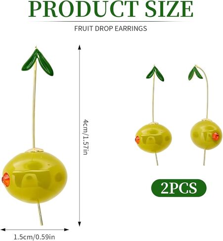 Statement Olive Earrings for Women, Asymmetrical Fruit Drop Design with Gold Stem, Fun Espresso Martini Earrings, Olive Green Fruit Jewelry Gifts for Cocktail Party & Holiday Decor in Kuwait