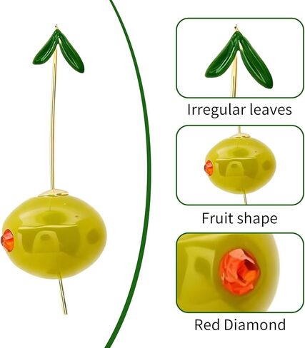 Statement Olive Earrings for Women, Asymmetrical Fruit Drop Design with Gold Stem, Fun Espresso Martini Earrings, Olive Green Fruit Jewelry Gifts for Cocktail Party & Holiday Decor in Kuwait