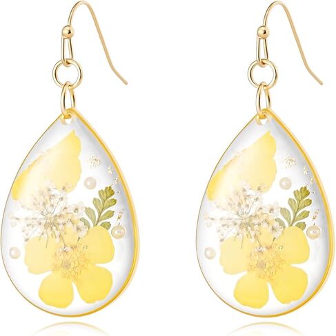 Real Flower Earrings for Women, Christmas Jewelry Gifts, Handmade with Delicate Pressed Flowers, Meaningful and Elegant Present for Her, Boho Nature-Inspired Earrings in Saudi Arabia