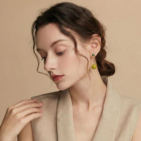 Statement Olive Earrings for Women, Asymmetrical Fruit Drop Design with Gold Stem, Fun Espresso Martini Earrings, Olive Green Fruit Jewelry Gifts for Cocktail Party & Holiday Decor in Kuwait