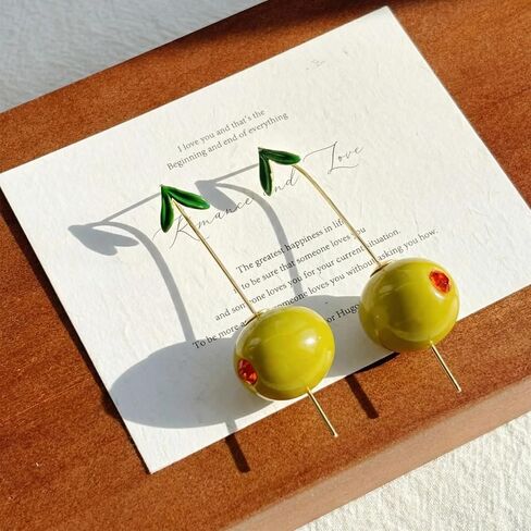 Statement Olive Earrings for Women, Asymmetrical Fruit Drop Design with Gold Stem, Fun Espresso Martini Earrings, Olive Green Fruit Jewelry Gifts for Cocktail Party & Holiday Decor in Kuwait