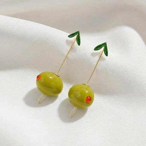 Statement Olive Earrings for Women, Asymmetrical Fruit Drop Design with Gold Stem, Fun Espresso Martini Earrings, Olive Green Fruit Jewelry Gifts for Cocktail Party & Holiday Decor in Kuwait