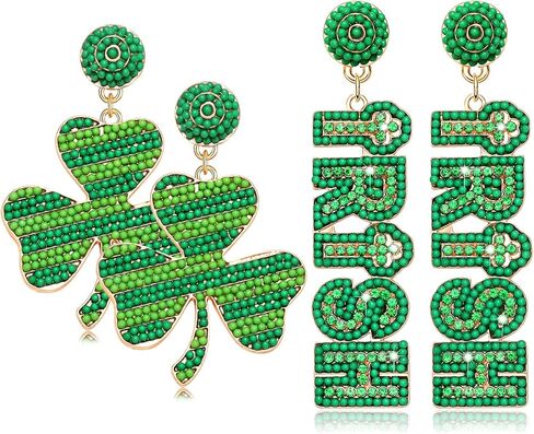 2 Pairs St. Patrick's Day Earrings for Women, Glitter Shamrock Earrings Green Irish Lucky Earrings, St. Patrick's Day Accessories Parade Party Favors Jewelry Gifts in Saudi Arabia