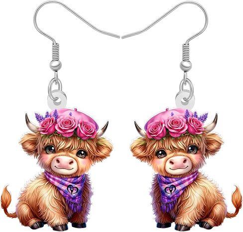 BONSNY Acrylic Highland Cow Earrings Dangle Gifts, Cute Cartoon Animal Design, Farm Animals Jewelry for Women Novelty Fun Hypoallergenic Charms in Saudi Arabia