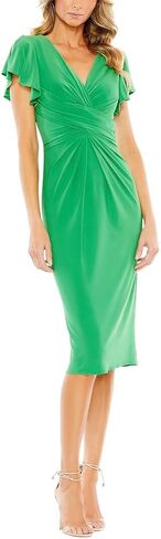 Sage A-line Midi Dress with Flounce Sleeves by Mac Duggal in Saudi Arabia