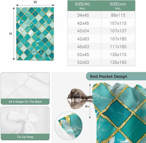 Turquoise Ombre Tie Up Curtains for Window, Modern Abstract Art Geometric Rhombus Thermal Insulated Balloon Shade Adjustable Rod Pocket Curtains Valance Panels for Kitchen Bathroom Café 42'' x 45'' in Saudi Arabia