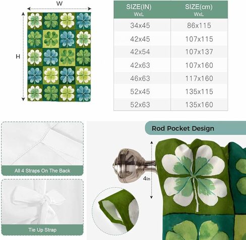St. Patrick's Day Tie Up Curtains for Window, Green Blue Lucky Shamrocks Rustic Leaves Thermal Balloon Shade Adjustable Rod Pocket Curtains Valance Panels for Kitchen Bathroom Café 42'' x 54'' in Saudi Arabia
