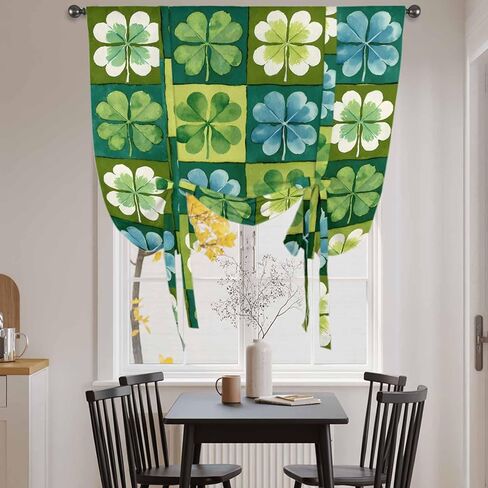 St. Patrick's Day Tie Up Curtains for Window, Green Blue Lucky Shamrocks Rustic Leaves Thermal Balloon Shade Adjustable Rod Pocket Curtains Valance Panels for Kitchen Bathroom Café 42'' x 54'' in Saudi Arabia