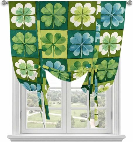 St. Patrick's Day Tie Up Curtains for Window, Green Blue Lucky Shamrocks Rustic Leaves Thermal Balloon Shade Adjustable Rod Pocket Curtains Valance Panels for Kitchen Bathroom Café 42'' x 54'' in Saudi Arabia