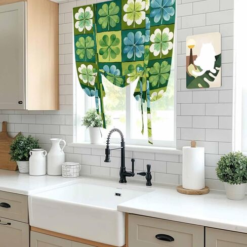 St. Patrick's Day Tie Up Curtains for Window, Green Blue Lucky Shamrocks Rustic Leaves Thermal Balloon Shade Adjustable Rod Pocket Curtains Valance Panels for Kitchen Bathroom Café 42'' x 54'' in Saudi Arabia