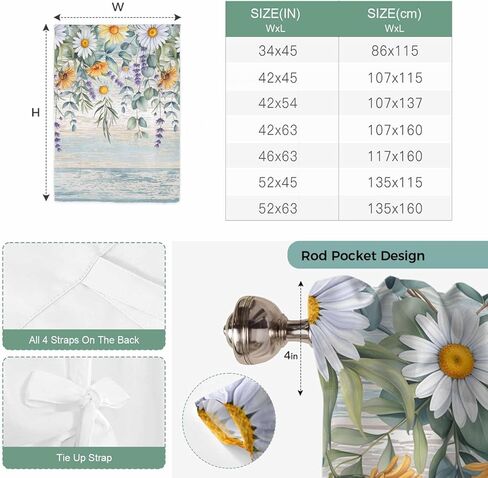 Floral Eucalyptus Leaves Tie Up Curtains for Window, Daisy Summer Botanical Wooden Thermal Insulated Balloon Shade Adjustable Rod Pocket Curtains Valance Panels for Kitchen Bathroom Café 34'' x 45'' in Saudi Arabia