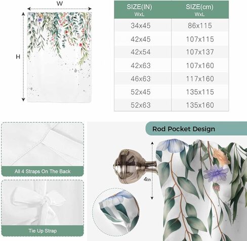 Green Leaves Tie Up Curtains for Window, Eucalyptus Leaves Weeping Summer Botanical Thermal Insulated Balloon Shade Adjustable Rod Pocket Curtains Valance Panels for Kitchen Bathroom Café 52'' x 45'' in Saudi Arabia