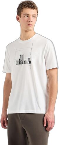 Armani Exchange Men's Scattered Graphic Elements with Iconic Building Image Regular Fit Tee in Saudi Arabia