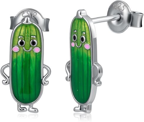 Pickle Stud Earrings 925 Sterling Silver Cute Fun Earrings Pickle Cucumber Jewelry Gifts for Women in Kuwait