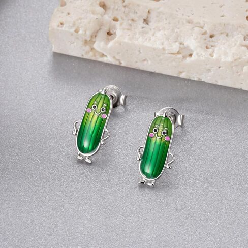 Pickle Stud Earrings 925 Sterling Silver Cute Fun Earrings Pickle Cucumber Jewelry Gifts for Women in Kuwait