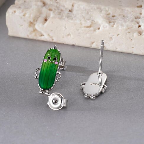 Pickle Stud Earrings 925 Sterling Silver Cute Fun Earrings Pickle Cucumber Jewelry Gifts for Women in Kuwait