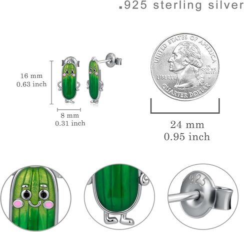 Pickle Stud Earrings 925 Sterling Silver Cute Fun Earrings Pickle Cucumber Jewelry Gifts for Women in Kuwait