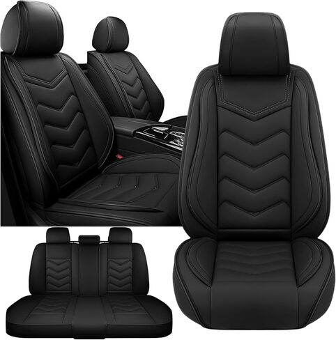 مناسب لسيارة Toyota RAV4 2000-2026، غطاء مقعد رياضي مقاوم للماء والتآكل، أغطية مقاعد السيارة من جلد نابا الفاخر. (قياسي 5 مقاعد/أسود نقي) in Kuwait