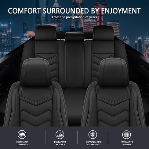 مناسب لسيارة Toyota RAV4 2000-2026، غطاء مقعد رياضي مقاوم للماء والتآكل، أغطية مقاعد السيارة من جلد نابا الفاخر. (قياسي 5 مقاعد/أسود نقي) in Kuwait