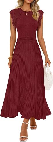 MEROKEETY Summer Sleeveless Casual Midi Dress 2026 Spring A Line Fringe Flowy Pleated Business Work Dresses in Saudi Arabia