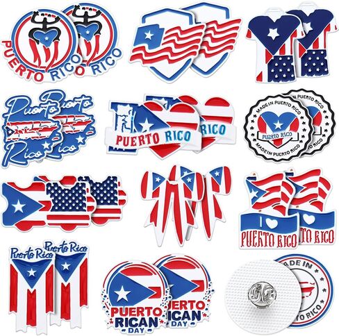 24 Pcs Puerto Rico Pins Souvenirs Gift Bulk Pavas De Puerto Rico Flag Coqu Lapel Brooches Patriotic Accessories Decor for Parade Party Favors Supplies in Saudi Arabia