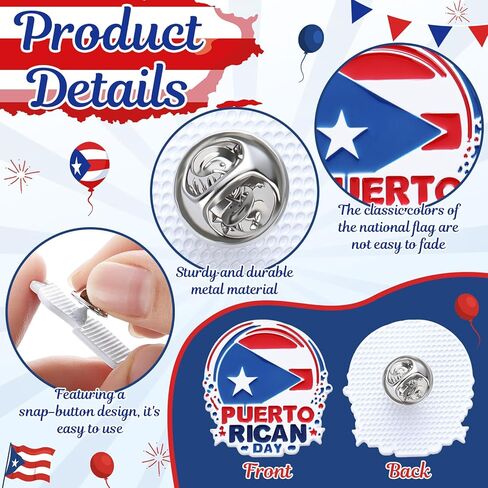 24 Pcs Puerto Rico Pins Souvenirs Gift Bulk Pavas De Puerto Rico Flag Coqu Lapel Brooches Patriotic Accessories Decor for Parade Party Favors Supplies in Saudi Arabia