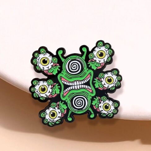 Creepy Green Eye Flower Enamel Pin - Gothic Horror & Surreal Art Brooch for Backpacks, Jackets, Hats, and Bags - Gift for Dark Art, Horror, and Weirdcore Fans in Kuwait