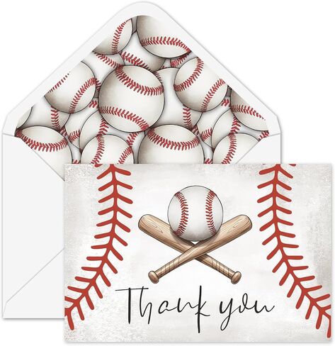 Whaline 30 قطعة من بطاقات البيسبول شكرًا لك، بطاقات المعايدة، بطاقة ملاحظة البيسبول العتيقة مع ملصق مغلف للرياضة، مستلزمات دعوة حفلات أعياد الميلاد، 4 × 6 بوصة in Kuwait