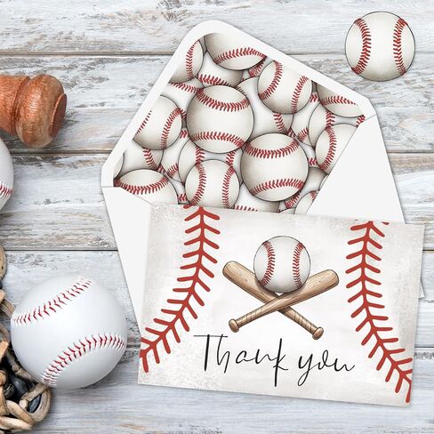 Whaline 30 قطعة من بطاقات البيسبول شكرًا لك، بطاقات المعايدة، بطاقة ملاحظة البيسبول العتيقة مع ملصق مغلف للرياضة، مستلزمات دعوة حفلات أعياد الميلاد، 4 × 6 بوصة in Kuwait