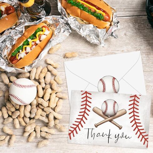 Whaline 30 قطعة من بطاقات البيسبول شكرًا لك، بطاقات المعايدة، بطاقة ملاحظة البيسبول العتيقة مع ملصق مغلف للرياضة، مستلزمات دعوة حفلات أعياد الميلاد، 4 × 6 بوصة in Kuwait