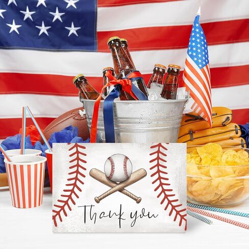 Whaline 30 قطعة من بطاقات البيسبول شكرًا لك، بطاقات المعايدة، بطاقة ملاحظة البيسبول العتيقة مع ملصق مغلف للرياضة، مستلزمات دعوة حفلات أعياد الميلاد، 4 × 6 بوصة in Kuwait