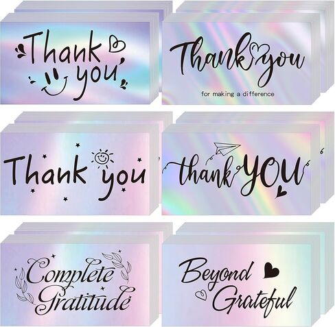 Thank You Cards Small Business, 120 Pcs Business Thank You Cards Bulk, 6 Styles Small Blank Greeting Appreciation Card, Holographic Thank You Notes for Business Customer Teacher Wedding Baby Shower in Saudi Arabia