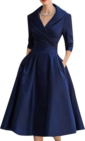 GORIFE Womens Loose Wrap V Neck Dress Fashion Trendy Lapel Collar Dresses Dressy A Line Ruffle Dress with Pockets in Kuwait