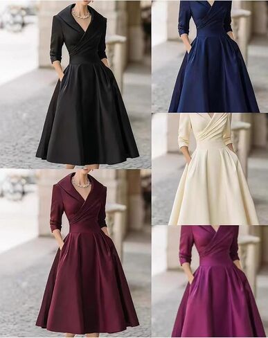 GORIFE Womens Loose Wrap V Neck Dress Fashion Trendy Lapel Collar Dresses Dressy A Line Ruffle Dress with Pockets in Kuwait