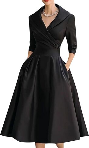 فستان حريمي فضفاض برقبة على شكل V من GORIFE فساتين عصرية بياقة على شكل حرف A فستان مكشكش مع جيوب in Kuwait