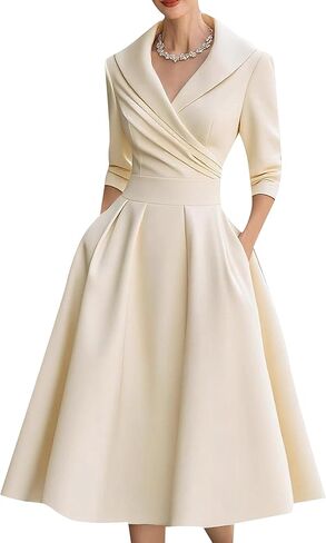 GORIFE Womens Loose Wrap V Neck Dress Fashion Trendy Lapel Collar Dresses Dressy A Line Ruffle Dress with Pockets in Kuwait