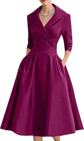 GORIFE Womens Loose Wrap V Neck Dress Fashion Trendy Lapel Collar Dresses Dressy A Line Ruffle Dress with Pockets in Kuwait