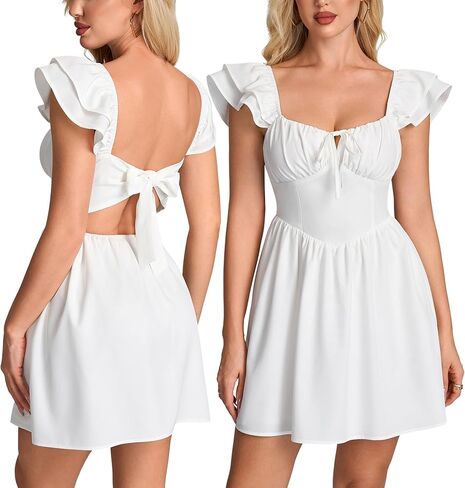 Parthea Corset Ruffle Sleeve Back Tie Mini Dress Sweetheart Flowy A Line Graduation Party Short Dresses in Kuwait