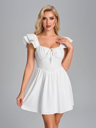 Parthea Corset Ruffle Sleeve Back Tie Mini Dress Sweetheart Flowy A Line Graduation Party Short Dresses in Saudi Arabia