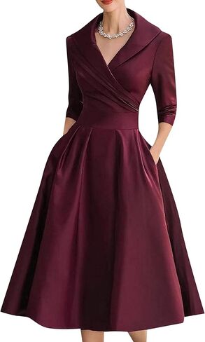 GORIFE Womens Loose Wrap V Neck Dress Fashion Trendy Lapel Collar Dresses Dressy A Line Ruffle Dress with Pockets in Kuwait