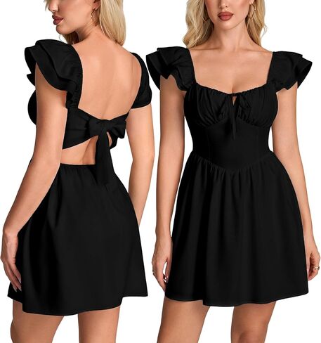 Parthea Corset Ruffle Sleeve Back Tie Mini Dress Sweetheart Flowy A Line Graduation Party Short Dresses in Saudi Arabia