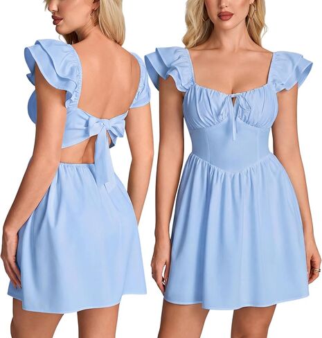 Parthea Corset Ruffle Sleeve Back Tie Mini Dress Sweetheart Flowy A Line Graduation Party Short Dresses in Saudi Arabia