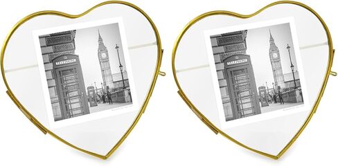 Isaac Jacobs (4"x4" Vintage Style Heart-Shaped Brass and Glass Ornament Frame with Locket Closure (Vertical Frame) (Antique Gold), Metal Floating Frame, Made for Tabletop Display in Kuwait