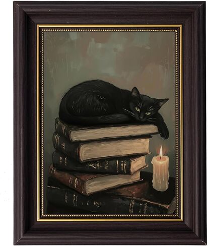 TEOVGKN Gothic Home Decor Black Cat Wall Art, Dark Academia Room Decor, Dark Brown Framed Pictures, Damage-Free Hanging Victorian Moody Artwork (9x11 in) in Saudi Arabia